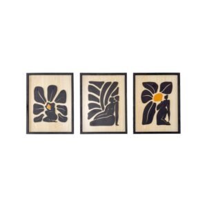 Modern Abstract 3-Piece Wall Art Set – Minimalist Female Silhouettes with Floral Elements on Wood | 12 inch