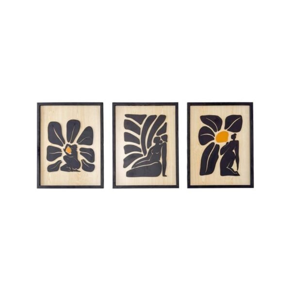 Modern Abstract 3-Piece Wall Art Set – Minimalist Female Silhouettes with Floral Elements on Wood | 12 inch