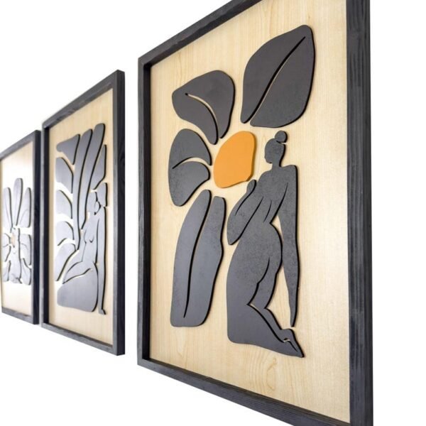 Modern Abstract 3-Piece Wall Art Set – Minimalist Female Silhouettes with Floral Elements on Wood | 12 inch - Image 4