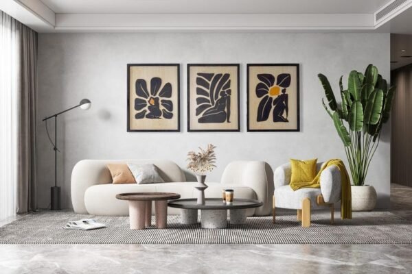 Modern Abstract 3-Piece Wall Art Set – Minimalist Female Silhouettes with Floral Elements on Wood | 12 inch - Image 2
