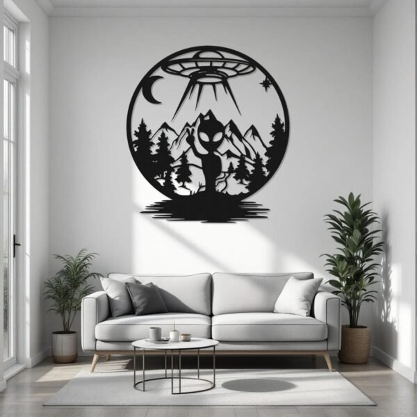 Alien Abduction LED Wall Art – UFO Scene Backlit Sign with Mountains & Forest | Sci-Fi Wall Decor | 18 Inch - Image 5