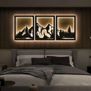 3-Piece LED Mountain Landscape Wall Art – Backlit Nature Scene with RGB Lights for Bedroom or Living Room | 18x12 Inch each