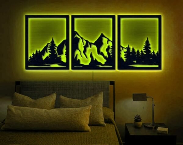 3-Piece LED Mountain Landscape Wall Art – Backlit Nature Scene with RGB Lights for Bedroom or Living Room | 18x12 Inch each - Image 2