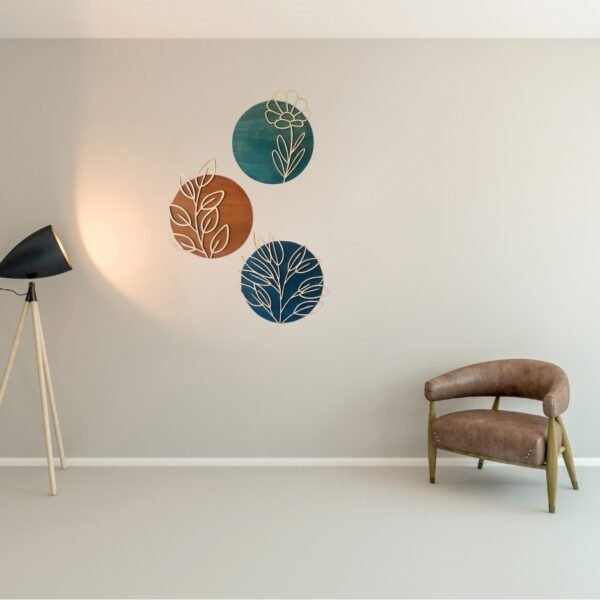 Botanical Wall Art Set – Modern Floral Acrylic & Wood Decor | Boho Leaf Circle Panels (Set of 3) | 8 inch - Image 5