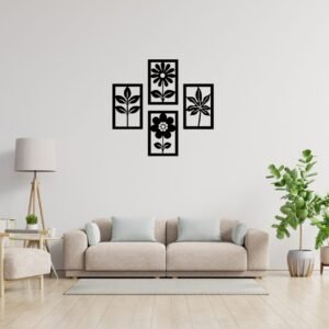 4-Piece Floral Wall Art Set | Minimalist Black Botanical Panels | Modern Metal Silhouette Decor | 12 inch each