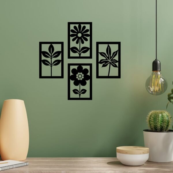 4-Piece Floral Wall Art Set | Minimalist Black Botanical Panels | Modern Metal Silhouette Decor | 12 inch each - Image 4