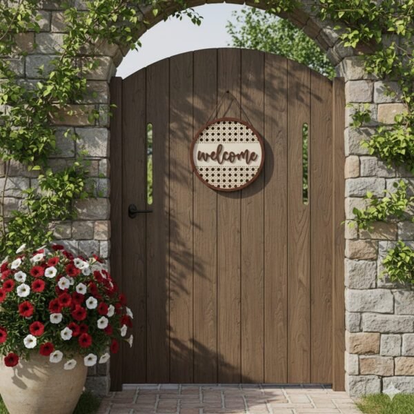 Wooden Welcome Sign – Round Wall Hanging with Cutout Design | Home & Door Decor 12x12 Inch - Image 5