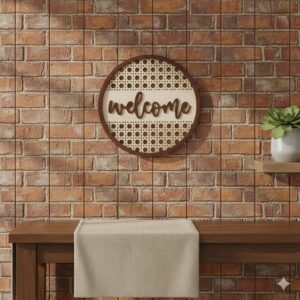 Wooden Welcome Sign – Round Wall Hanging with Cutout Design | Home & Door Decor 12x12 Inch
