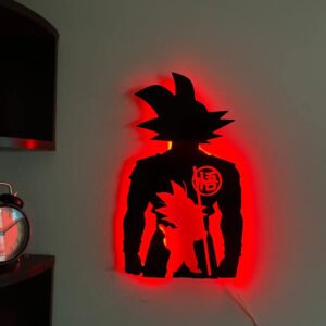 Dual Goku Silhouette LED Wall Light – Red Backlit Anime Lamp Featuring Kid & Adult Goku