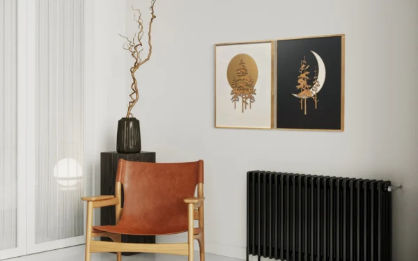 Two-Piece Nature Wall Art Set – Gold Trees with Full Moon and Crescent Moon on Black & White Backgrounds | 12 inch - Image 3