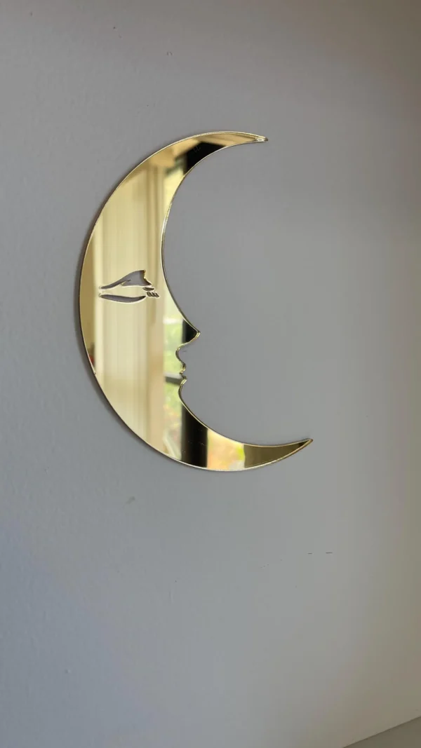 Golden Acrylic Crescent Moon Face Wall Art – Modern Celestial Home Decor | 12 Inch - Image 3