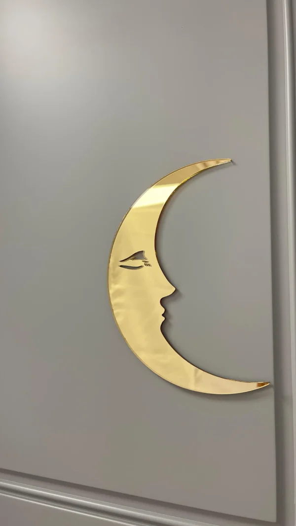 Golden Acrylic Crescent Moon Face Wall Art – Modern Celestial Home Decor | 12 Inch - Image 2