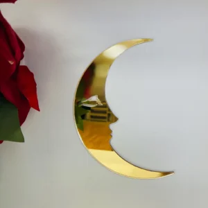 Golden Acrylic Crescent Moon Face Wall Art – Modern Celestial Home Decor | 12 Inch