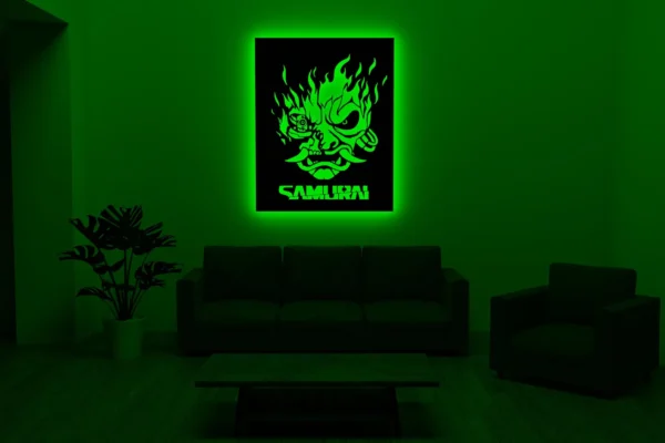 Samurai LED Wall Art Sign – Cyberpunk Gaming Room Neon Light Décor 18 inch - Image 4