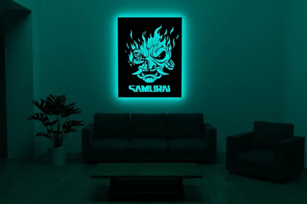 Samurai LED Wall Art Sign – Cyberpunk Gaming Room Neon Light Décor 18 inch - Image 3