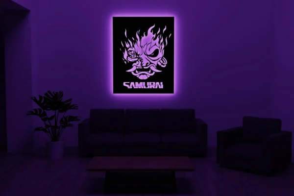 Samurai LED Wall Art Sign – Cyberpunk Gaming Room Neon Light Décor 18 inch - Image 2