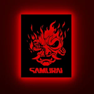 Samurai LED Wall Art Sign – Cyberpunk Gaming Room Neon Light Décor 18 inch